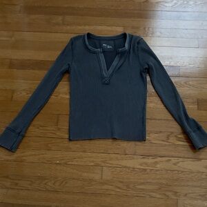 Aerie Dark Gray Ribbed Top Medium